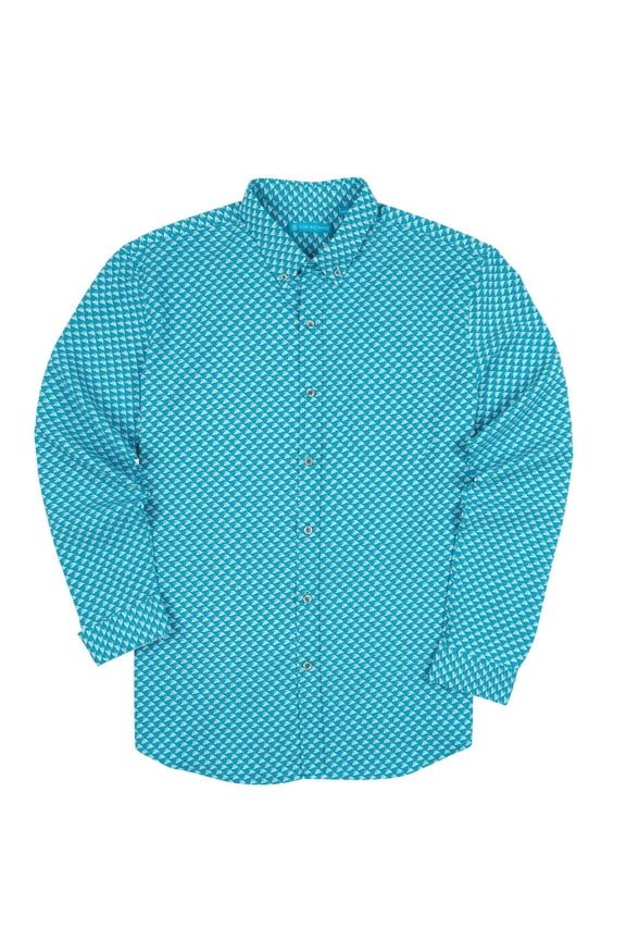 Wind Swell Aqua XX-Large Long Sleeve Hawaiian Shirt