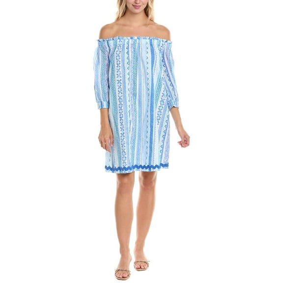 Tori Richard womens  Borderline Rosette Mini Dress, l, Blue