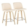 thumbnail image 1 of Toriano 24" Counter Stool Set of 2 - Cream Faux Leather & Natural Wood, Swivel, Chrome Footrest. Modern Kitchen Island Seating., 1 of 6