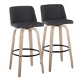 thumbnail image 1 of Toriano Contemporary Fixed-Height Barstool in White Washed Wood and Charcoal Fabric with Round Black Metal Footrest by LumiSource - Set of 2, 1 of 4
