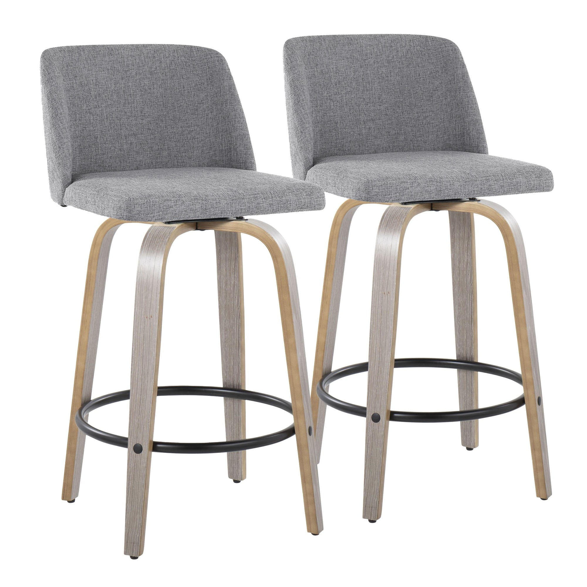 Toriano Gray Swivel Upholstered Wood Counter Stool Set