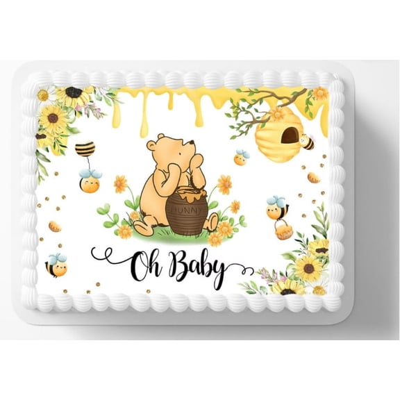 Toribella's Designs 10" by 8" Pooh Bear "Oh Baby Edible Image Baby Shower Cake Topper Easy To Apply To your Own Cake.