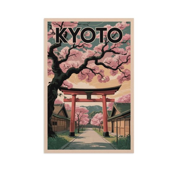 Torii Gate Classic Poster Retro Kyoto Cityscape with Historic Shrines & Cultural Charm Canvas Poster