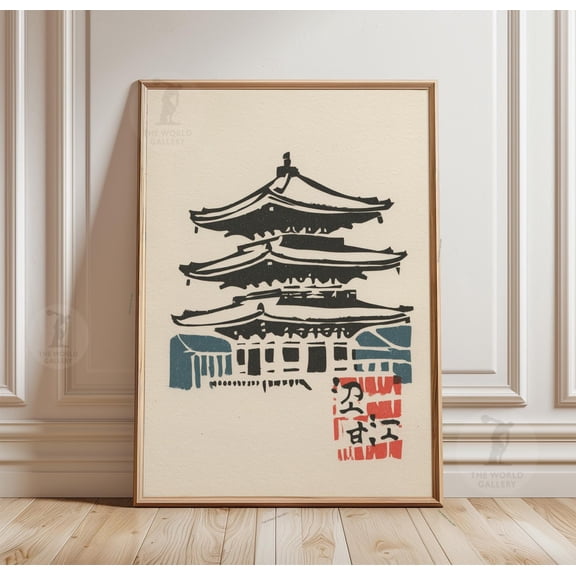 Torii Gate Poster Japanese Minimal Wall Art Red Black Graphic Print Zen Architecture Decor