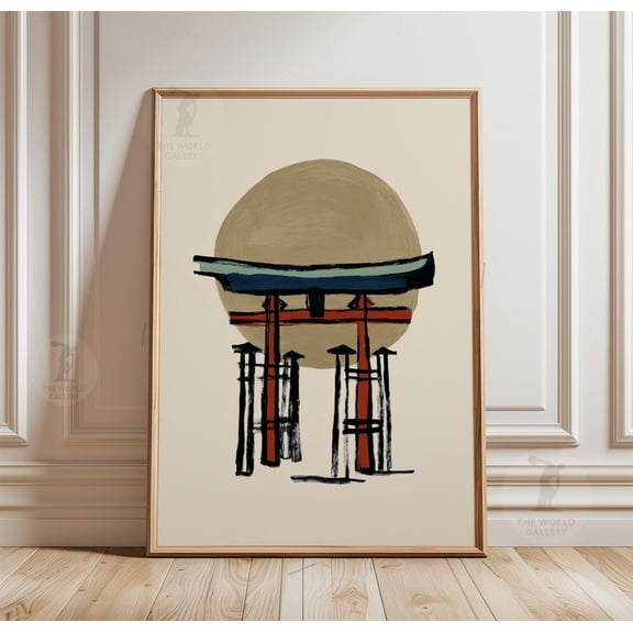 Torii Gate Poster, Minimal Japanese Wall Art, Abstract Shrine Print, Zen Style, Poster Only