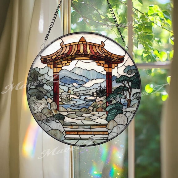 Torii Gate Suncatcher, Japanese Zen Garden Glass Window Art, 3.5 in