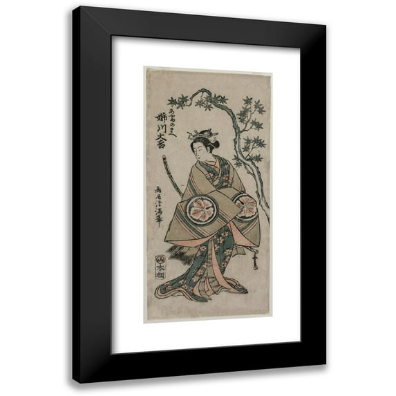 Torii Kiyomitsu 9x14 Black Modern Framed Museum Art Print Titled - Anekawa Daisuke as Ayame-No-Mae (1760)