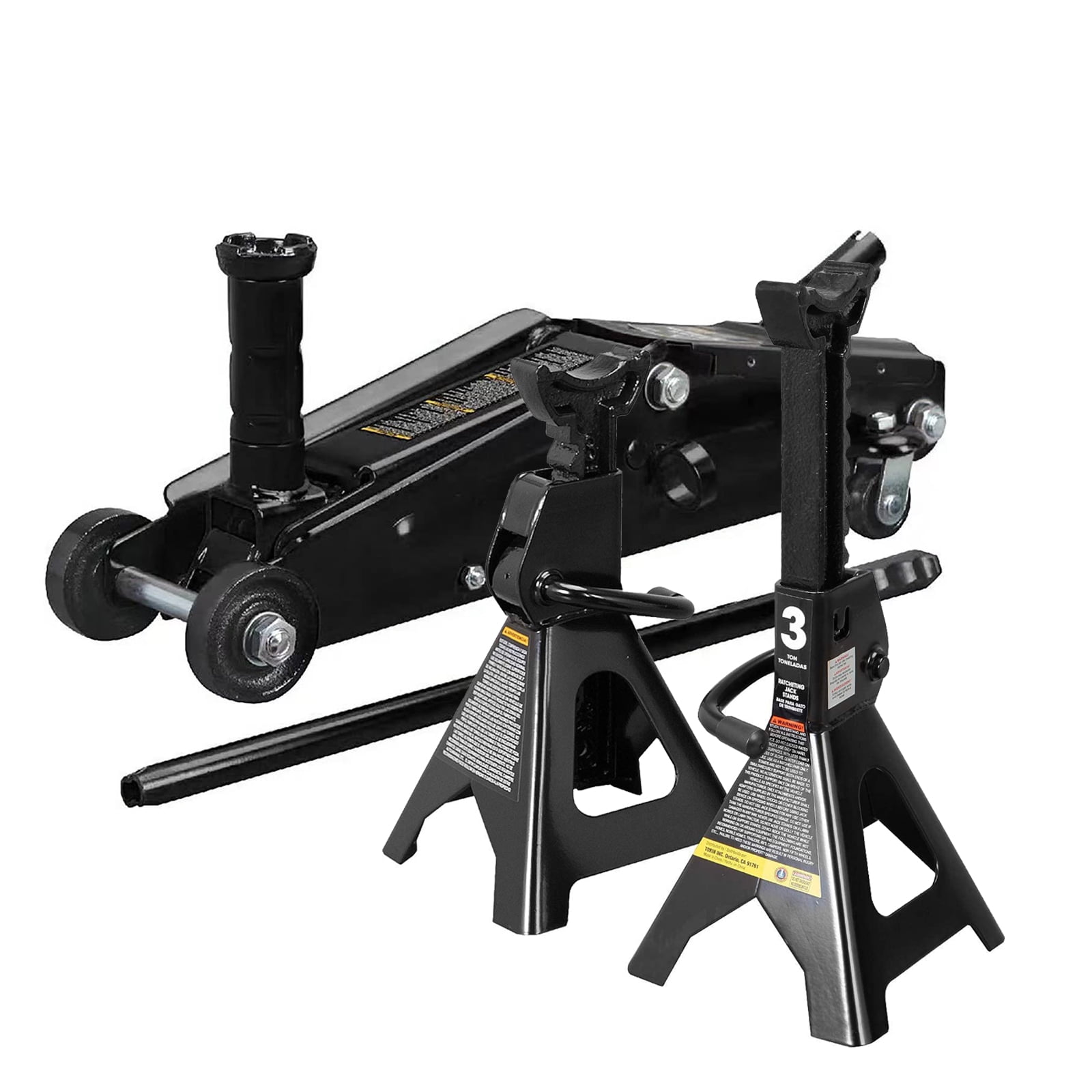 Torin 3 Ton Floor Jack and 3 Ton Jack Stand Combo for Car,Black