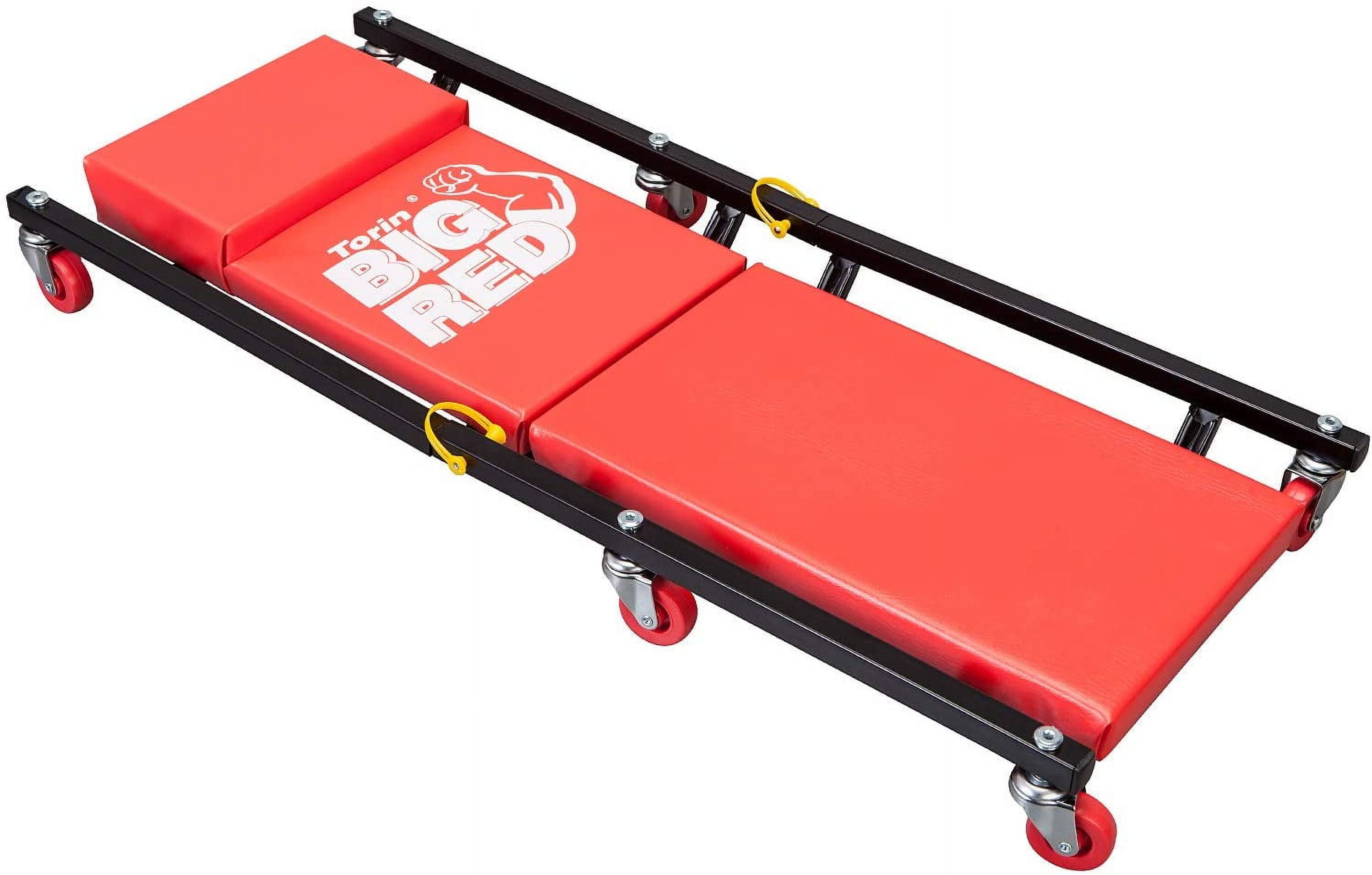 Torin 36" Padded Rolling Garage Creeper with Headrest, 6 Casters, Red