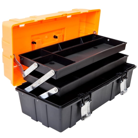 Torin ATRJH-3430T 17-Inch 3-Layer multi-function Toolbox with Tray and Dividers,Orange Folding Tool Organizers,Plastic Tool Storage box