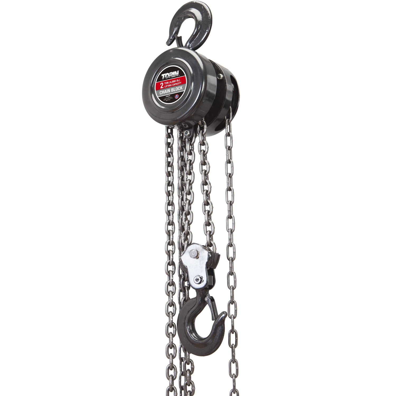 Torin Chain Block / Manual Hoist with 2 Hooks, 2 Ton (4,000 lb