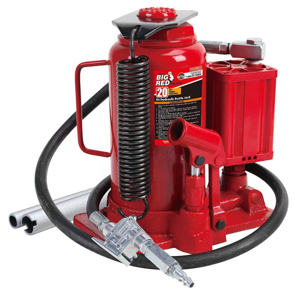 Torin Jacks 20 Ton Pneumatic Air Hydraulic Bottle Jack with Manual Hand  Pump, Red，TA92006