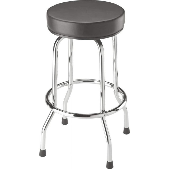 Torin Swivel Bar Stool: Padded Garage/Shop Seat with Chrome Plated Legs, Black, 28.74" Tall, 18.5" Diameter