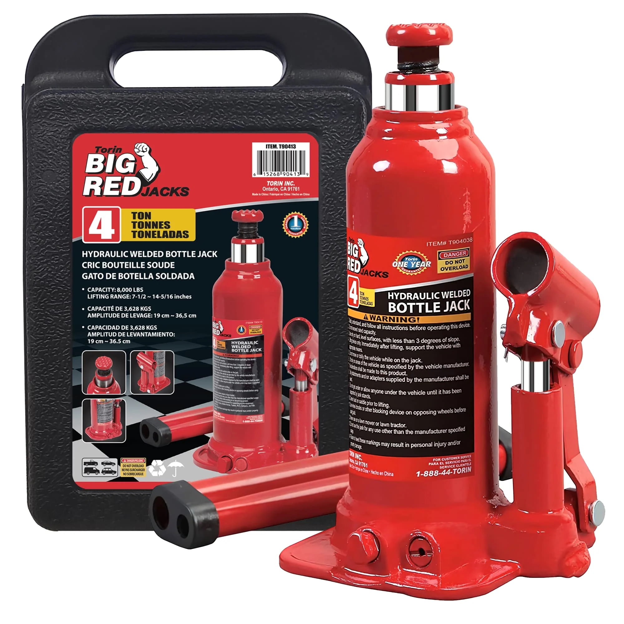 Torin T90413 4 Ton Heavy-Duty Steel Automotive Bottle Jack with 