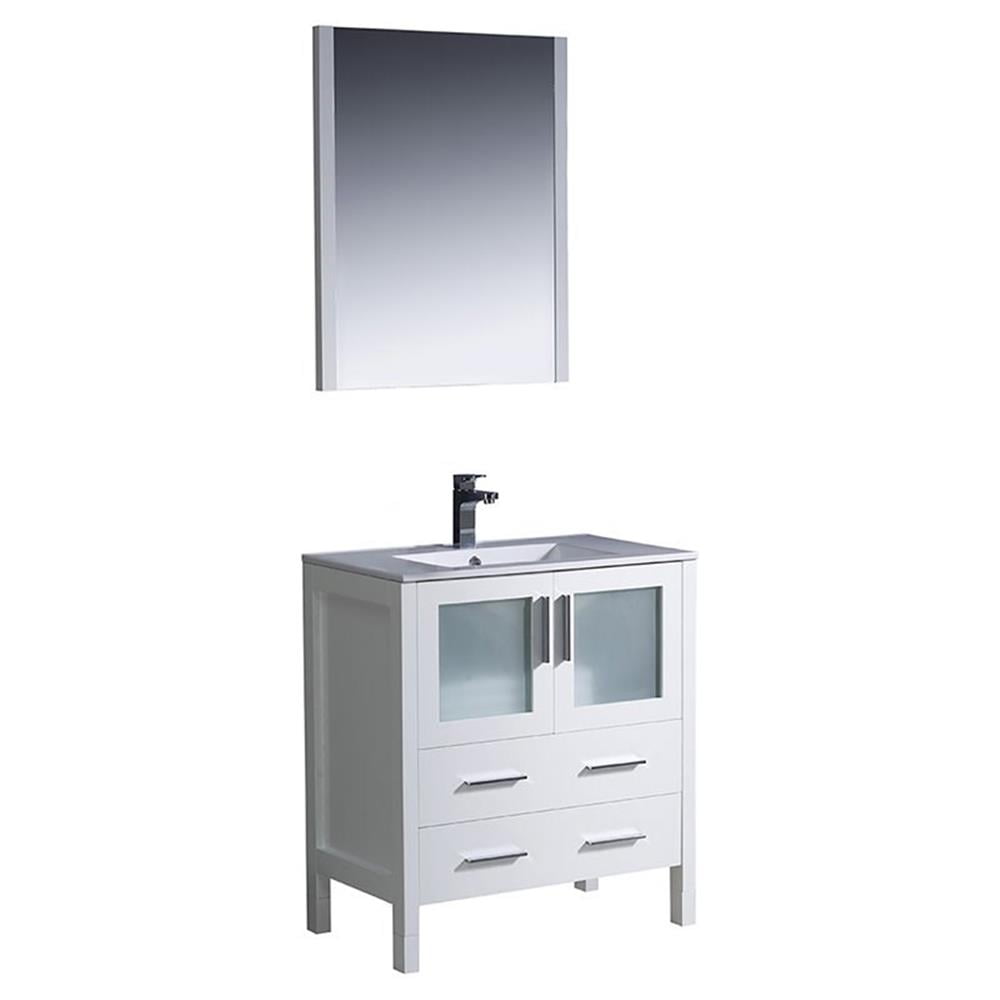 Torino 30" White Ceramic Single Sink Vanity Set with Mirror