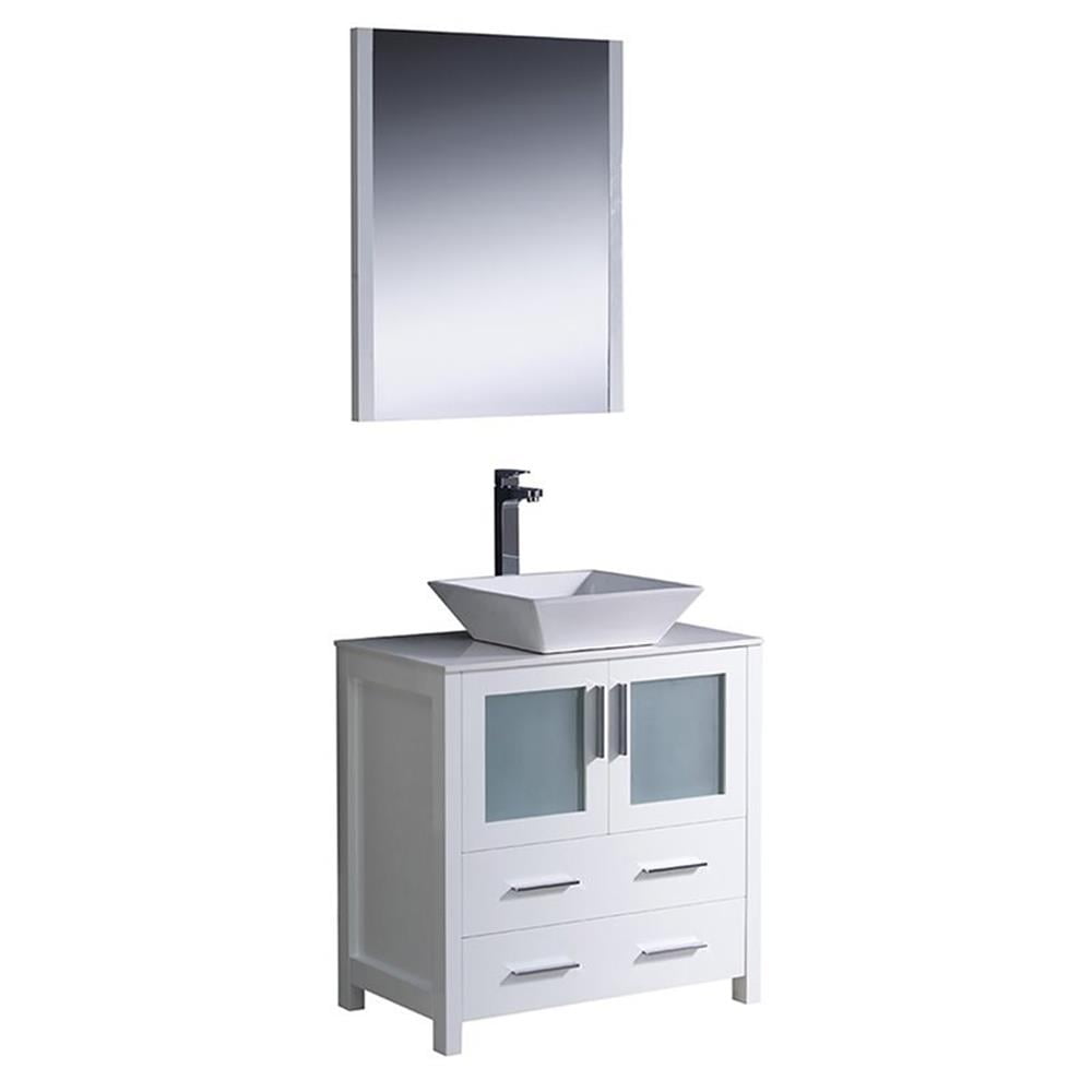 White Ceramic Top 30" Modern Freestanding Vanity Set with Mirror
