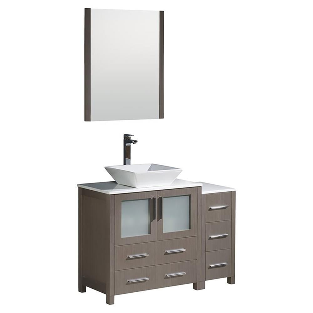 Gray Oak 42" Modern Freestanding Vanity Set with Mirror