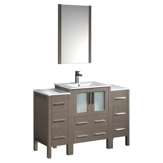 Torino 48"Gray Oak Bathroom Vanity & 2 Side Cabinets / Integrated Sink