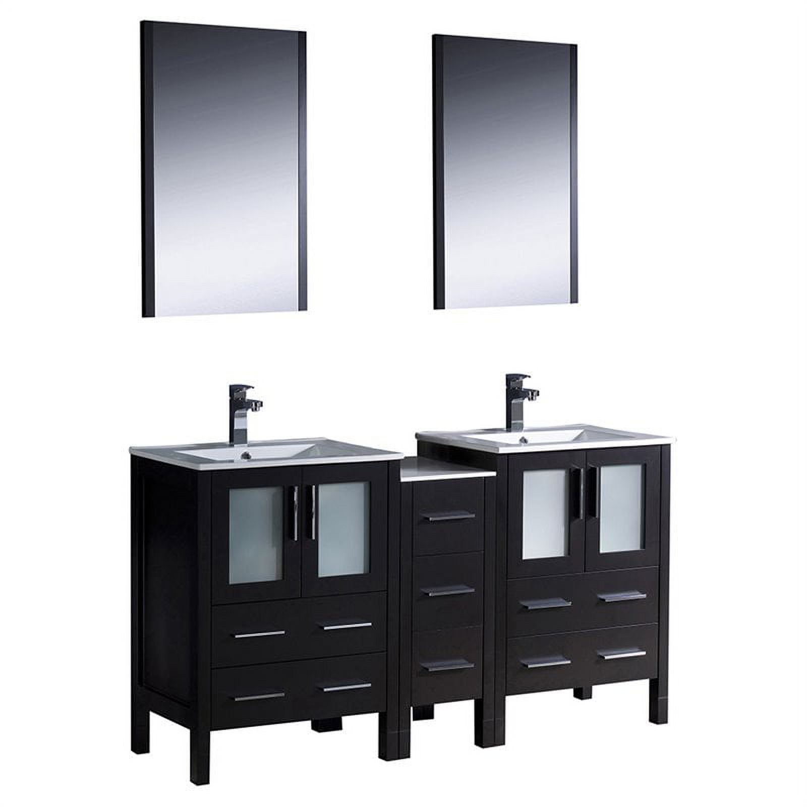 Torino 60"Espresso Dbl Sink Bathroom Vanity & Side Cabinet / Integrated ...