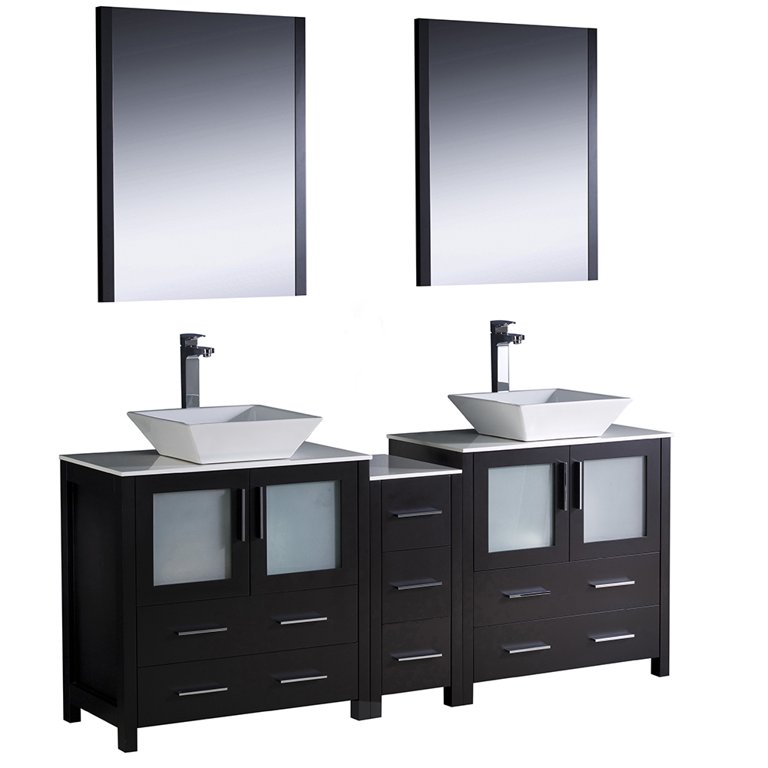 Fresca Torino 72 Gray Modern Double Sink Bathroom Vanity w/ Side Cabinet & Vessel Sinks