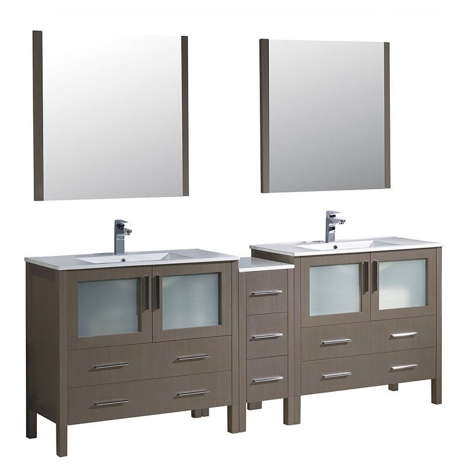 Torino 84"Gray Oak Dbl Sink Bathroom Vanity & Side Cabinet / Integrated ...