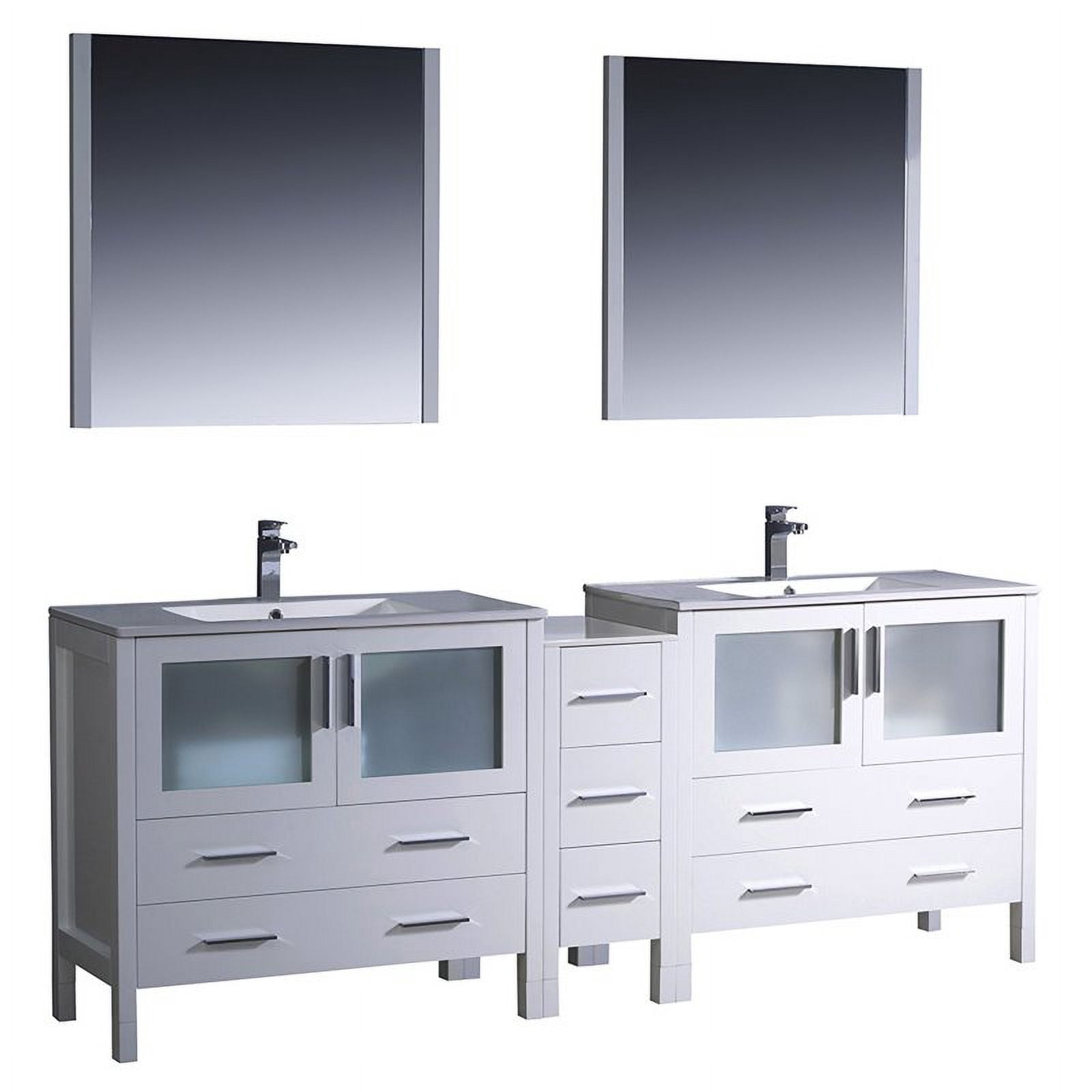 Torino 84"White Dbl Sink Bathroom Vanity & Side Cabinet / Integrated ...