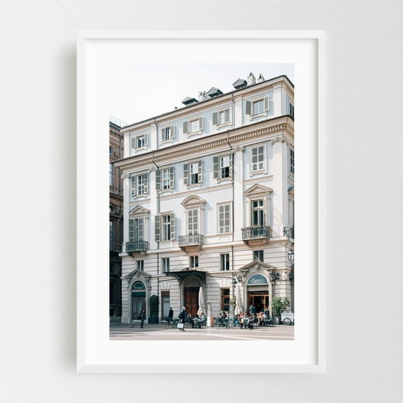 Torino Architectural 03 - Turin Piedmont Italy Photography Architecture City Street Photography Vintage Travel Poster Cityscape Cafe White Framed Wall Art Print 5 x 7 inches