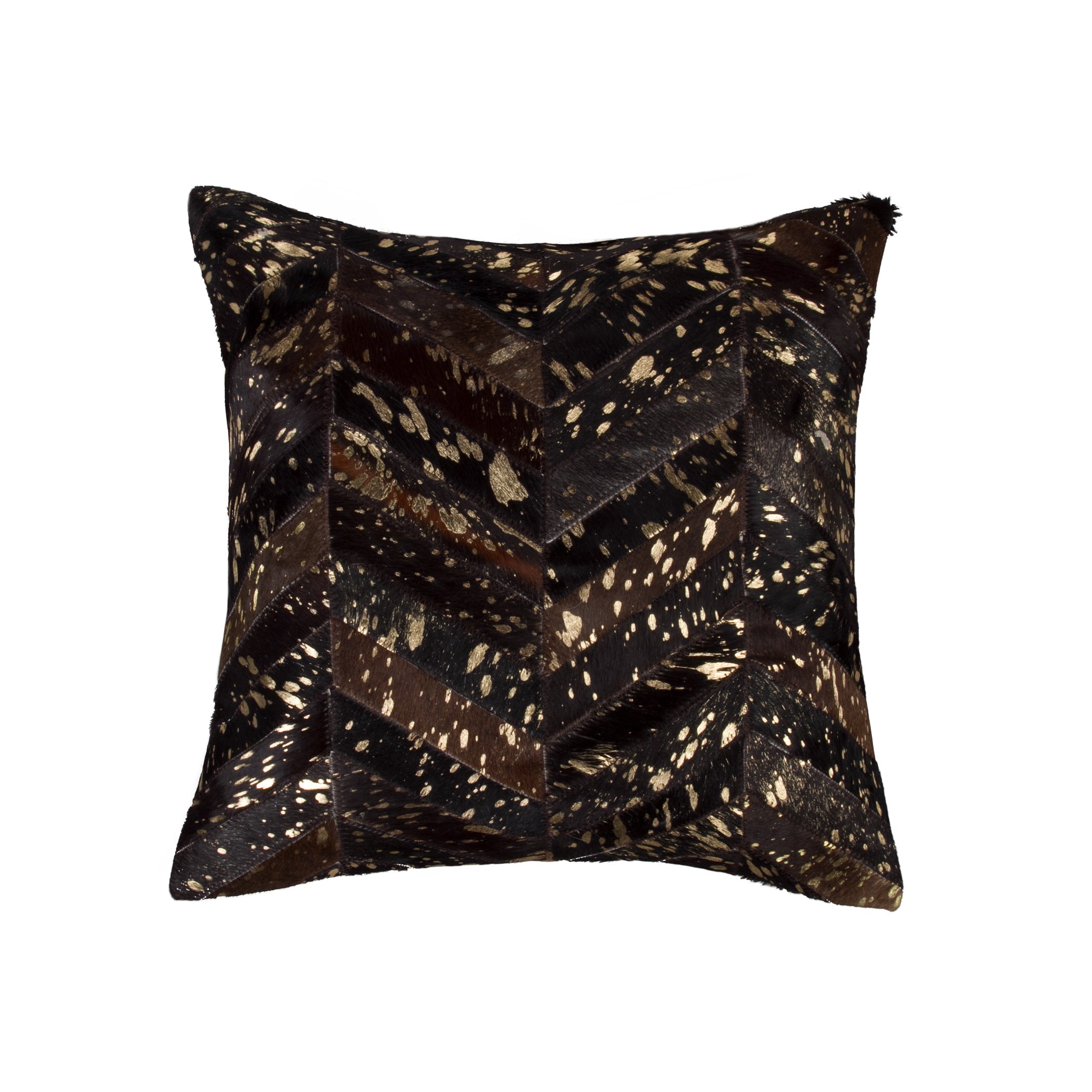 Chocolate and Gold Chevron Cowhide Square Pillow 18"x18"