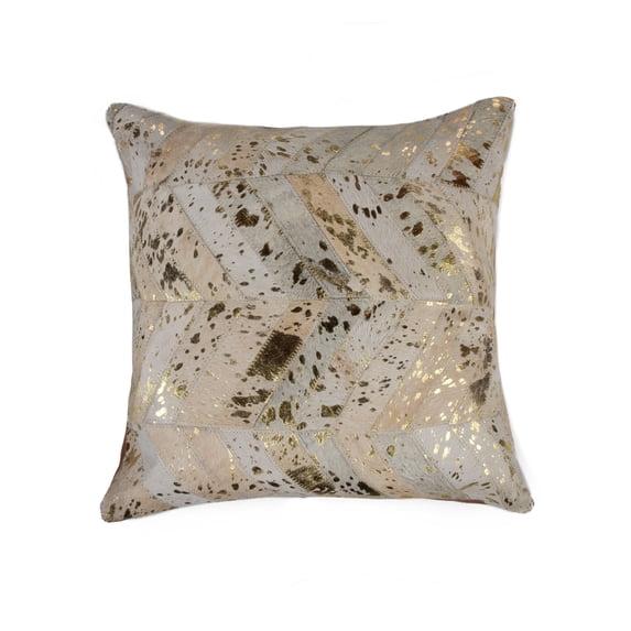 Natural Torino Chevron Scotland Cowhide Pillow | Natural/gold | 18"x18"