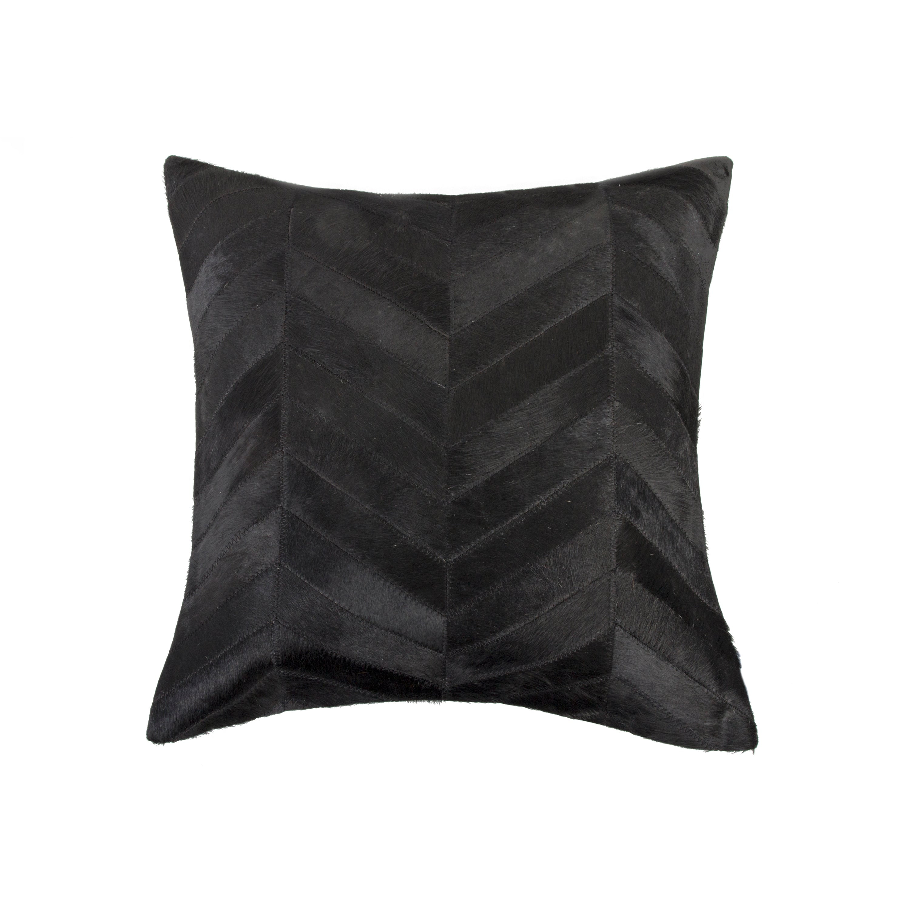 100% Natural Cowhide Throw Pillows - Chevron Pattern Grey Pillows With Poly Insert, 18x18 Inch Handcrafted Decorative Accent