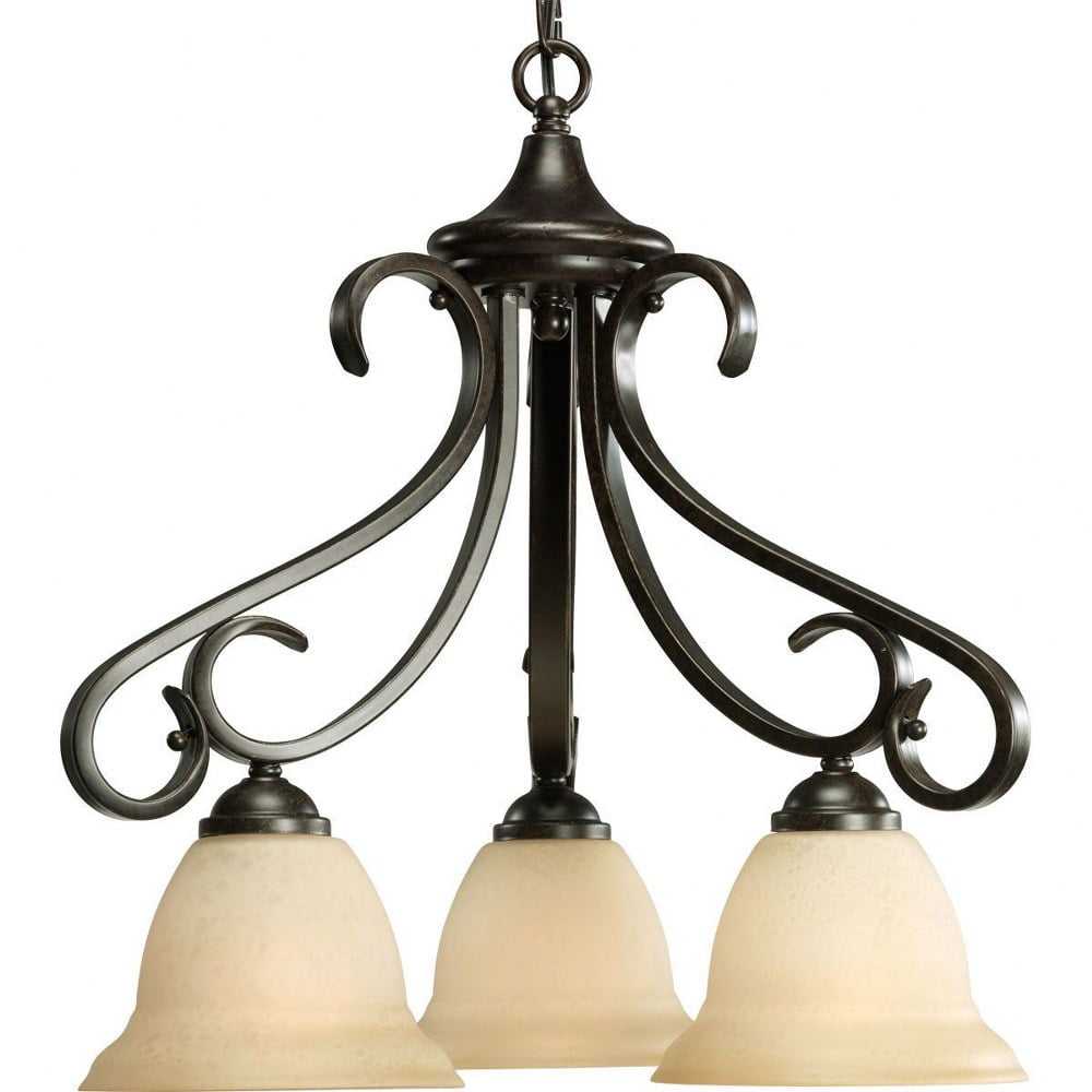 Torino 3-Light Bronze Chandelier with Etched Glass Shades