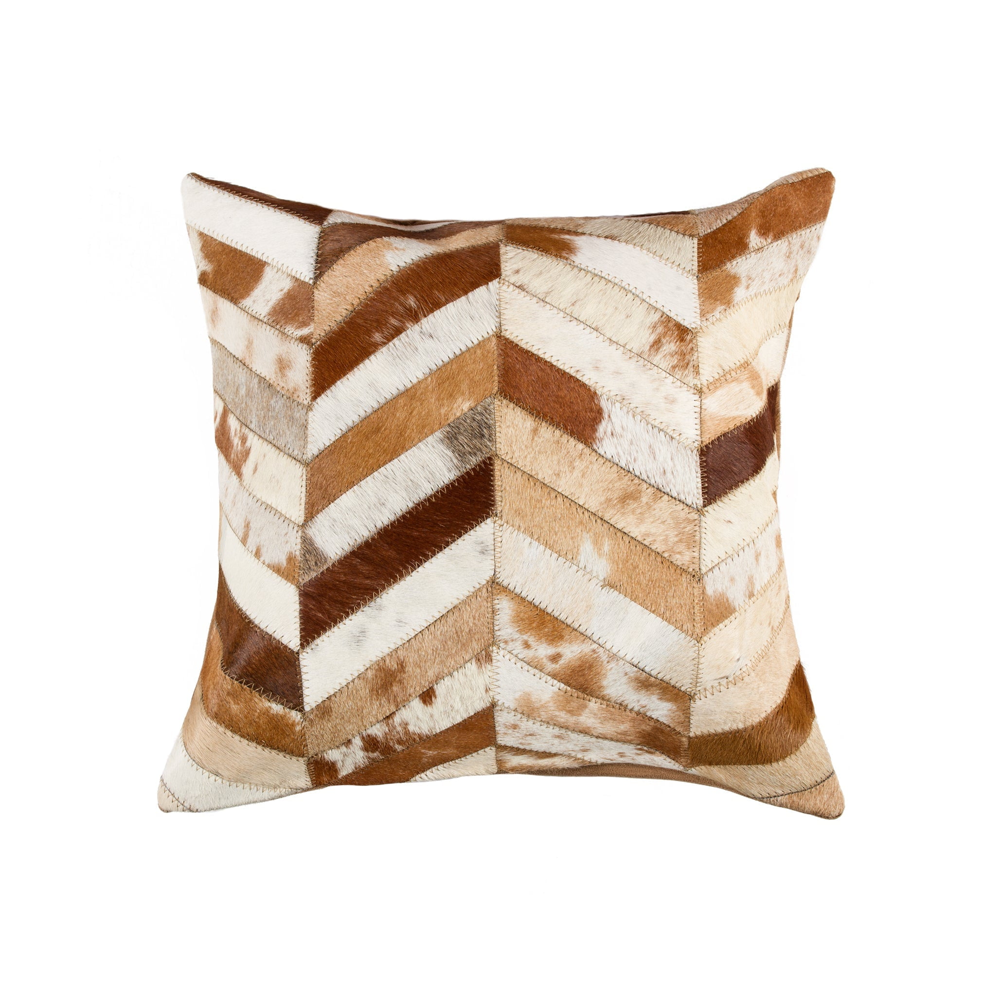18" Brown and White Cowhide Chevron Pillow