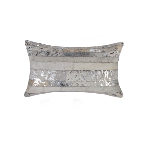 Natural Torino Madrid Cowhide Pillow | Grey & silver | 12"x20"
