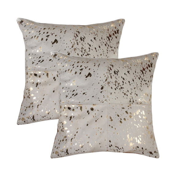Natural Torino Geneva Scotland Cowhide Pillow | 2-Pack | Natural/gold | 18"x18"