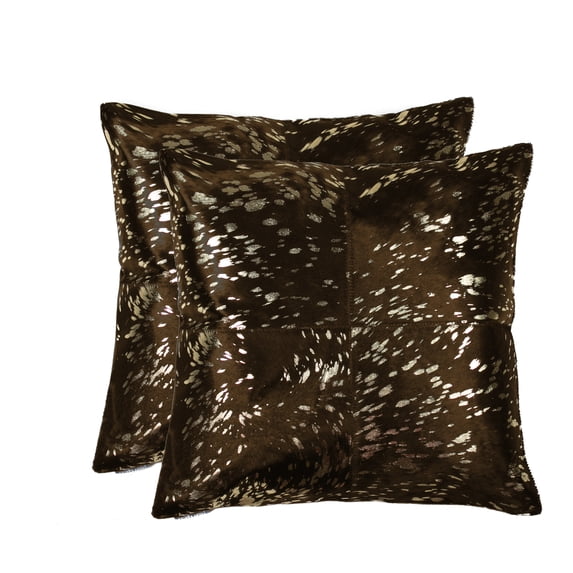 Torino Cowhide Pillow Set 2-Pack 18x18 Gold Chocolate Accent Pillows