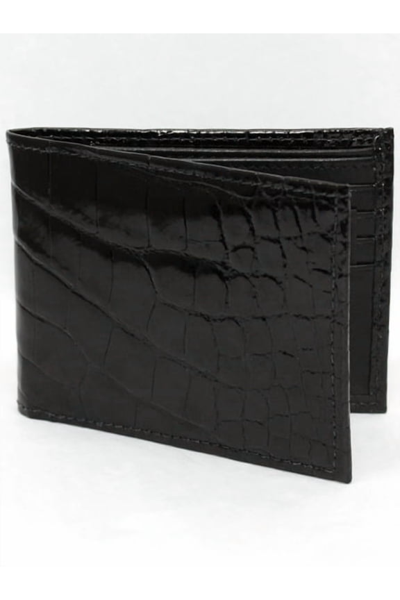 Black Genuine Alligator Flat Fold Wallet