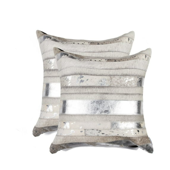 Torino Madrid Cowhide Pillow Set Silver Black 18x18 2-Pack Decorative Accent