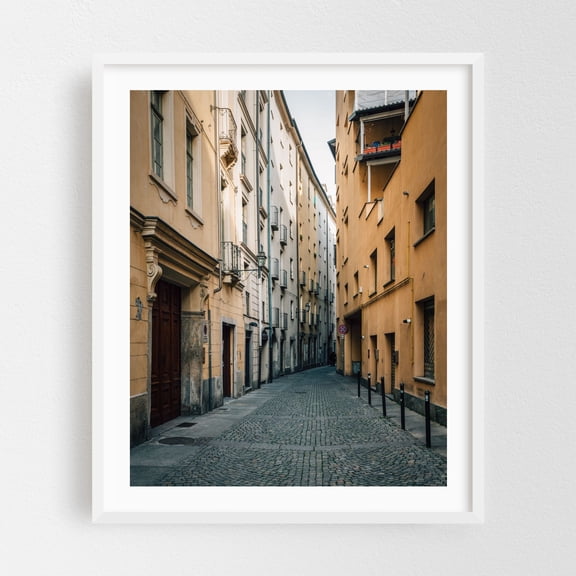 Torino Streets 01 - Turin Piedmont Italy Photography Architecture Street Photography Cityscape White Framed Wall Art Print 9 x 12 inches