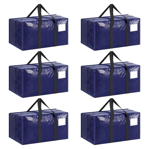 6-Pack 90L Heavy Duty Moving Bags with Strong Zipper and Reinforced Handles, Large Clothes Totes for Moving & College Dorm, Dark Blue