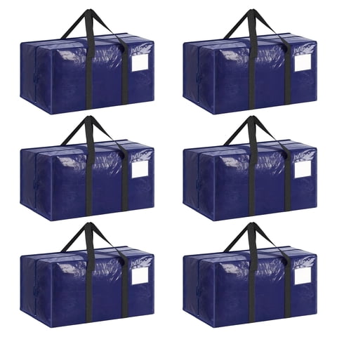 6-Pack 90L Heavy Duty Moving Bags with Strong Zipper and Reinforced Handles, Large Clothes Totes for Moving & College Dorm, Dark Blue