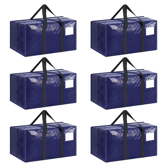 6-Pack 90L Heavy Duty Moving Bags with Strong Zipper and Reinforced Handles, Large Clothes Totes for Moving & College Dorm, Dark Blue