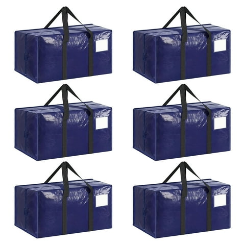 6-Pack 90L Heavy Duty Moving Bags with Strong Zipper and Reinforced Handles, Large Clothes Totes for Moving & College Dorm, Dark Blue