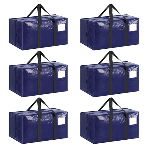6-Pack 90L Heavy Duty Moving Bags with Strong Zipper and Reinforced Handles, Large Clothes Totes for Moving & College Dorm, Dark Blue