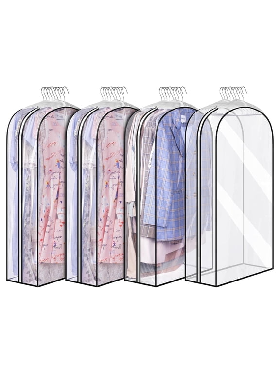 Clear Garment Bags for Hanging Clothes 10" Gusseted for Wardrobe Storage Suit Bags Hanging Clothes Storage Dust Cover for Shirts, Jackets, Dresses, 4 Pack