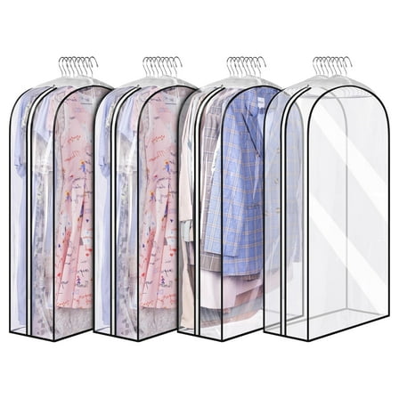 Torio Clear Garment Bags for Hanging Clothes 10" Gusseted for Wardrobe Storage Suit Bags Hanging Clothes Storage Dust Cover for Shirts, Jackets, Dresses, 4 Pack