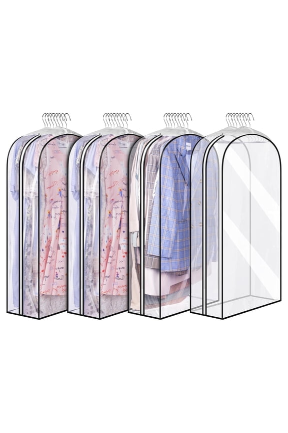 Clear Garment Bags for Hanging Clothes 10" Gusseted for Wardrobe Storage Suit Bags Hanging Clothes Storage Dust Cover for Shirts, Jackets, Dresses, 4 Pack