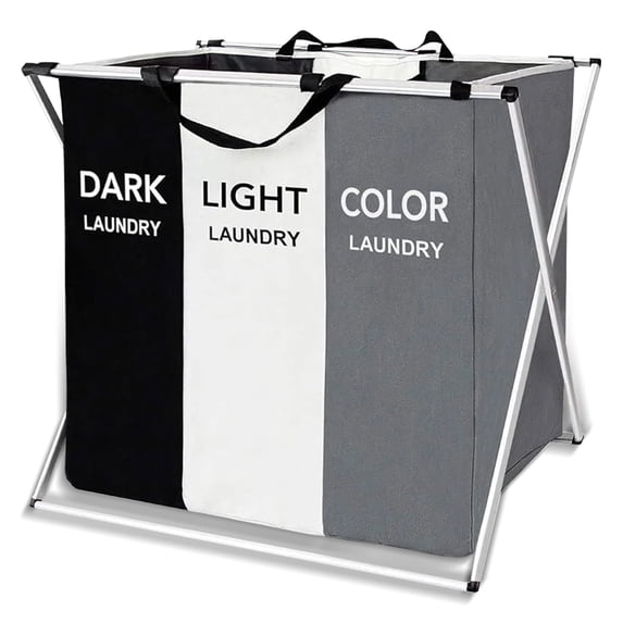 Torio Collapsible Laundry Basket, 3-Compartment Freestanding Clothes Hamper with Reinforced Handles, Large Capacity Waterproof for Bedroom College Dorm