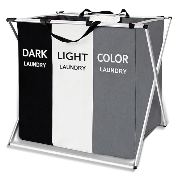 Torio Collapsible Laundry Basket, 3-Compartment Freestanding Clothes Hamper with Reinforced Handles, Large Capacity Waterproof for Bedroom College Dorm