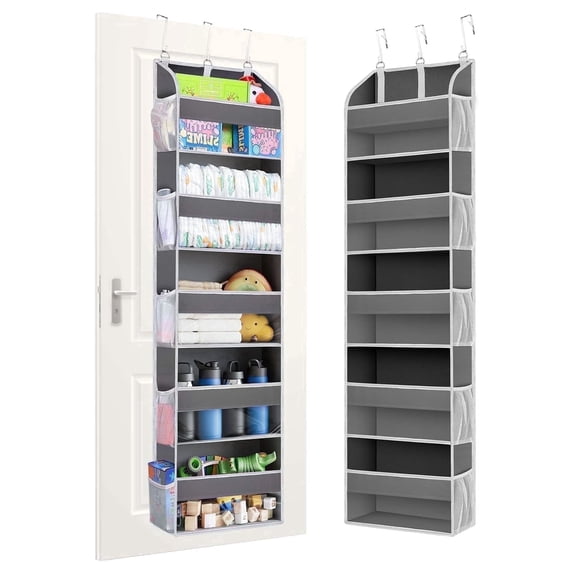 Torio Over the Door Storage Organizer, 15-Pocket Hanging Organizer for Kids Toys & Diapers, Heavy Duty with Clear Window, Grey