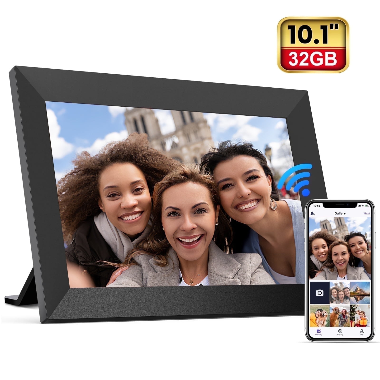 Frameo 10.1” WiFi Digital Picture Frame with IPS Touchscreen, 32GB Storage, Micro SD, Auto-Rotate, Slideshow, Share Photos Instantly via App, Perfect Gift for Family & Friends